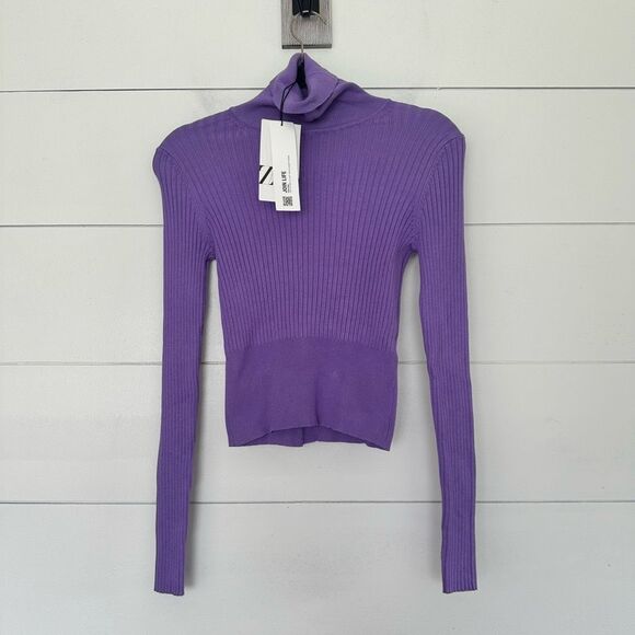 Zara Women’s Small Purple Ribbed Turtleneck New - Picture 1 of 5